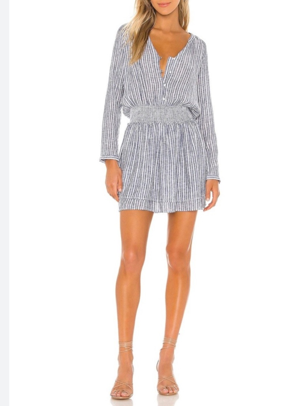 Rails Jasmine Tibet Stripe Mini Dress Size Small Blue/White Boho Linen